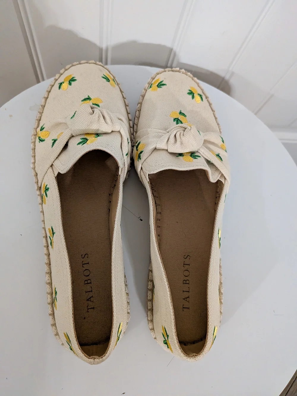 Talbots Izzy Lemon Knotted Canvas Espadrilles Flats